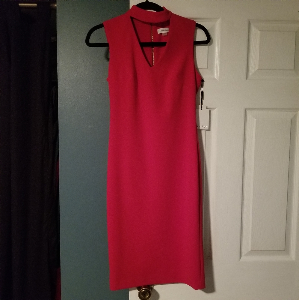 Calvin Klein, Size 2, Red Midi Length Cocktail Dress